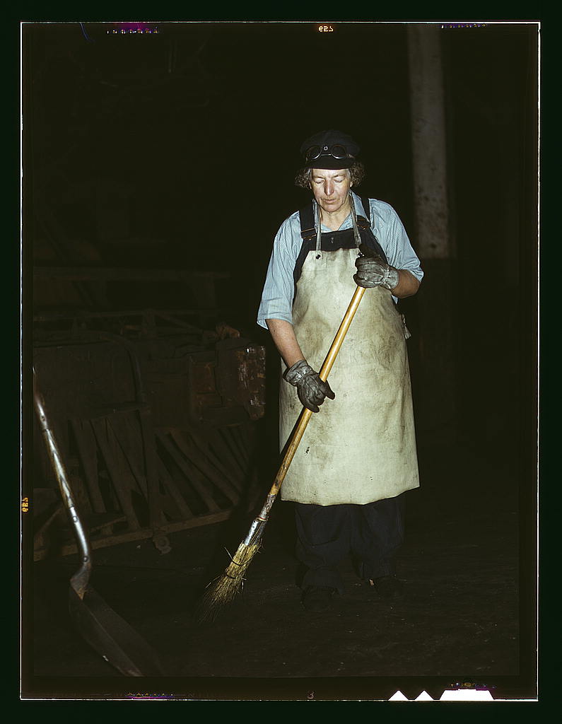 C & NW. RR., Mrs. Elibia Siematter, working as a sweeper at the roundhouse, Clinton, Iowa.jpg