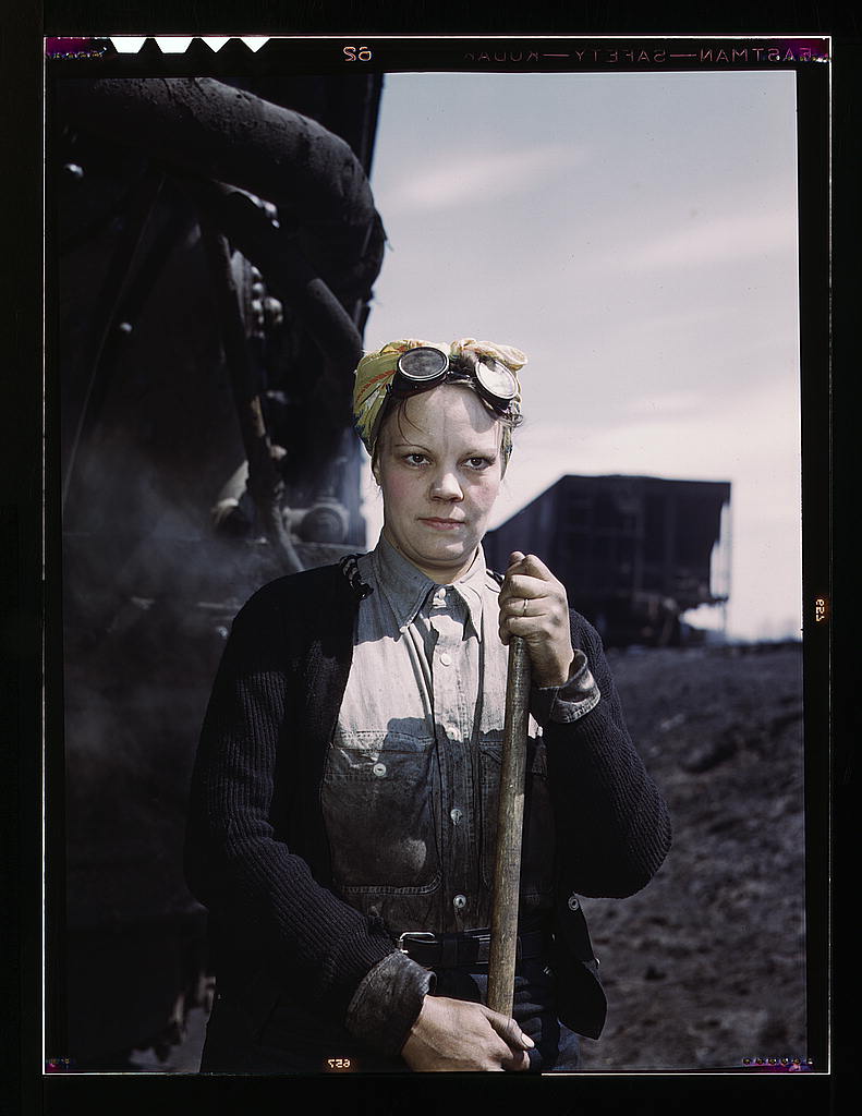 C & NW. RR., Mrs. Irene Bracker, mother of two children, employed at the roundhouse as a wiper, Clinton, Iowa.1943.jpg