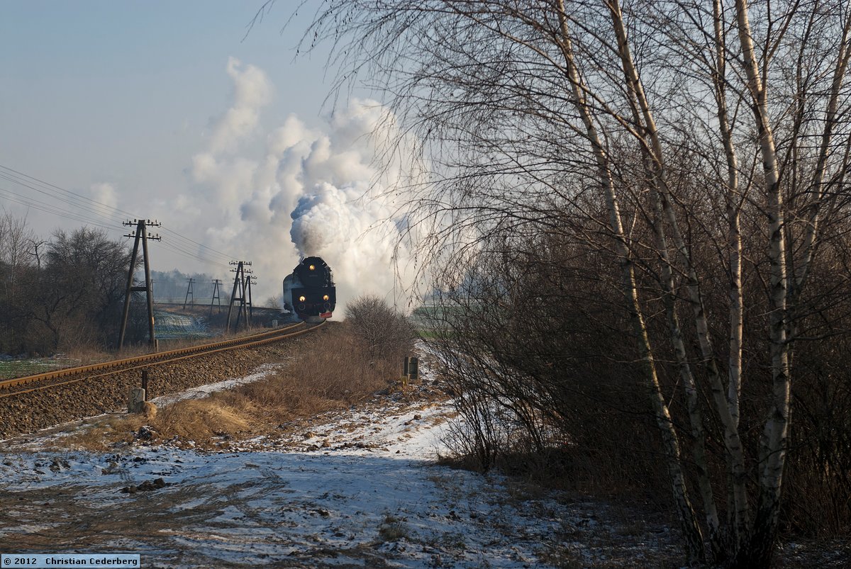 2012-02-08 10.56 Ol49-59 at level crossing no.58 with Wolsztyn-bound train.jpg